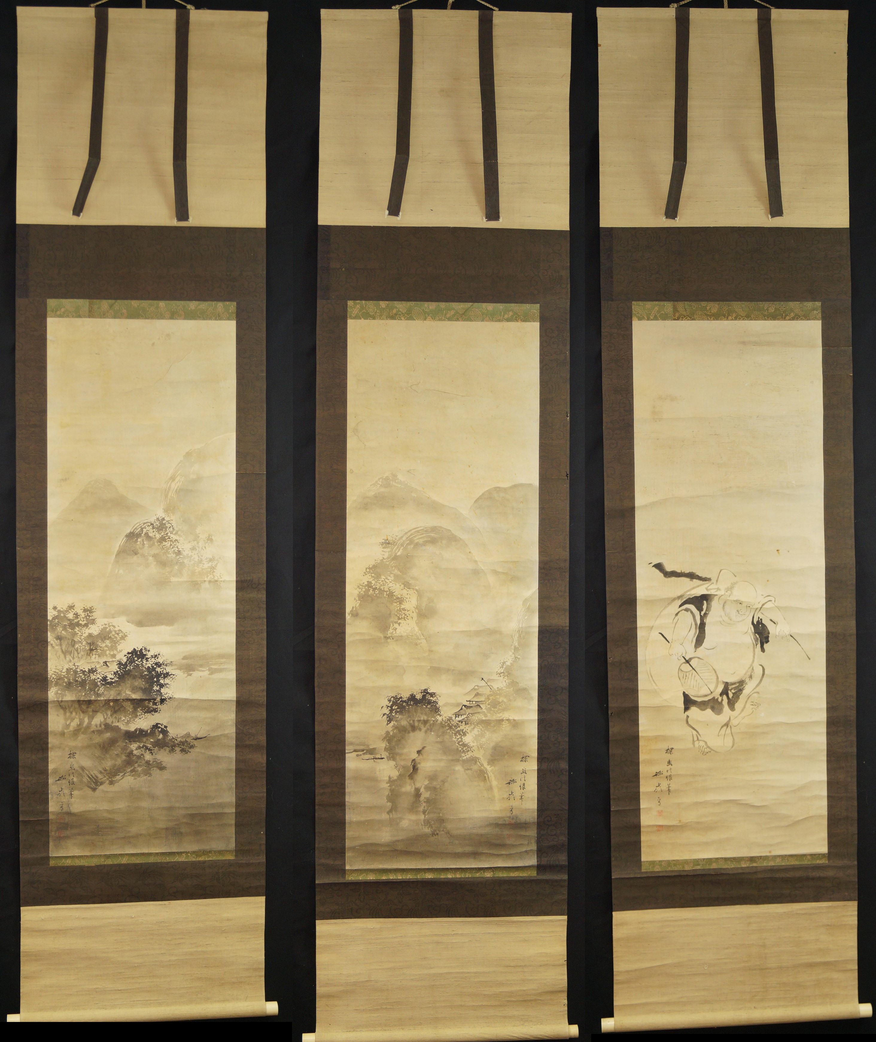 Landschaft und Hotei Set Gesamtansicht Rollbilder