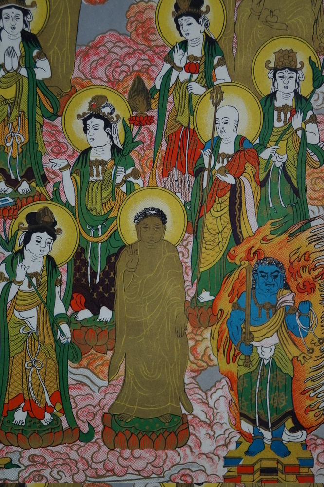 The 13 Buddhas close-up of the deities with the blue flame deity motif close-up 2