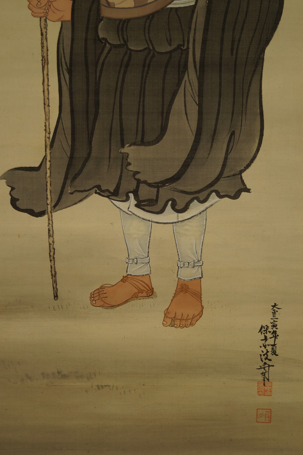 Japanese Hanging Scroll Zen Monk Robe and Legs Close-Up
