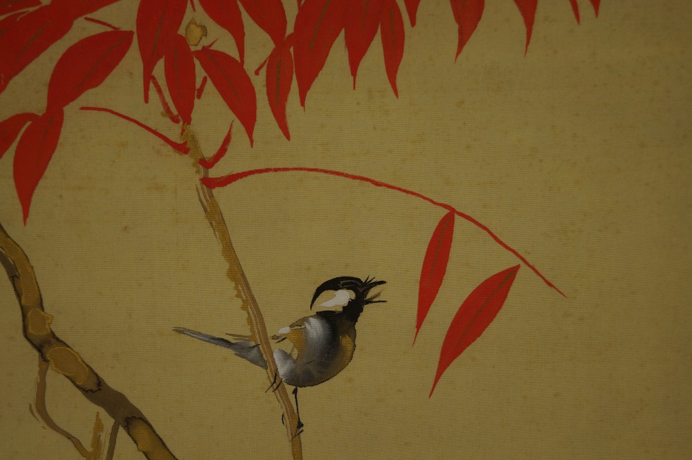 Autumn hanging scroll by Hokage Higashihara bird motif close-up 1
