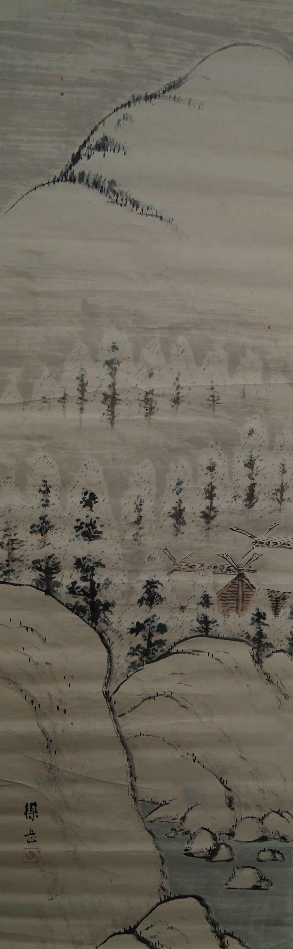 Winter landscape with mountain huts overall view of the unmounted makuri painting 2 overall view of makuri 2