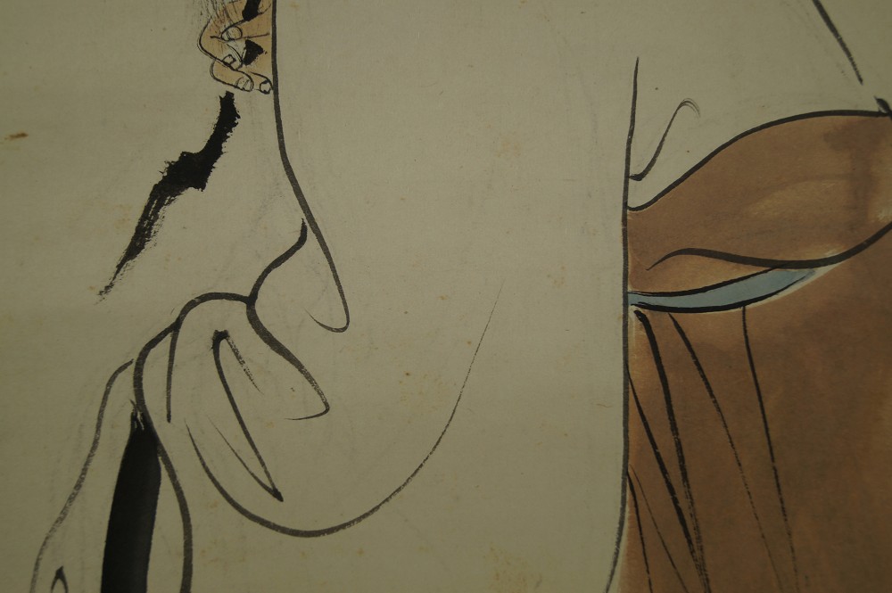 Grandfather and Grandson Hanging Scroll Brushwork Close-Up