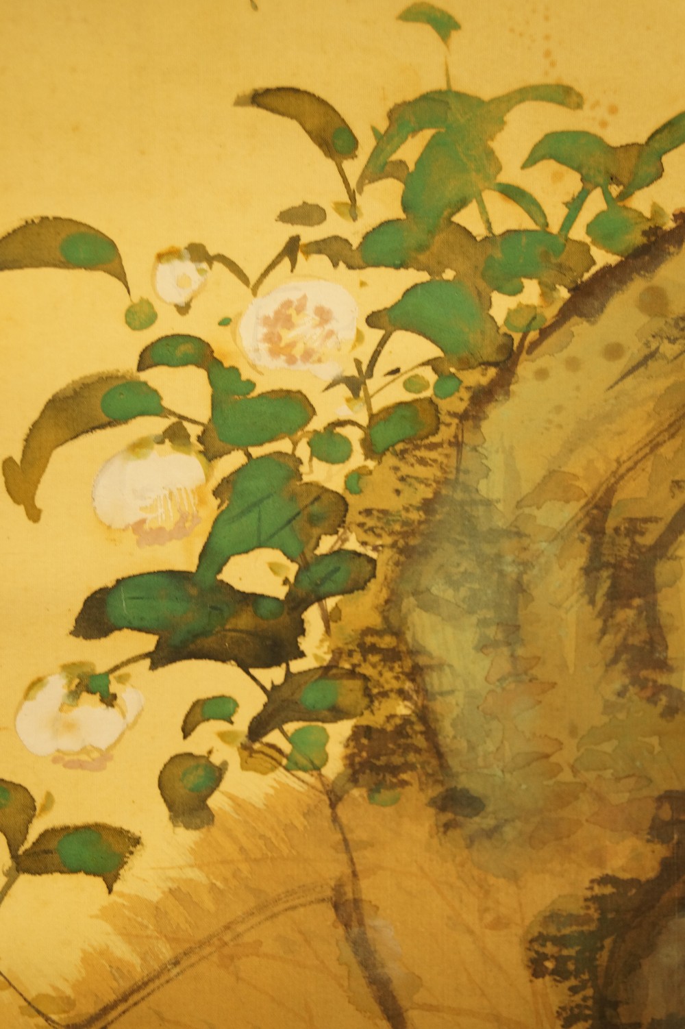 Sparrow on a Maple Branch by Yasuyama Tachiwaki Camellia Close-Up