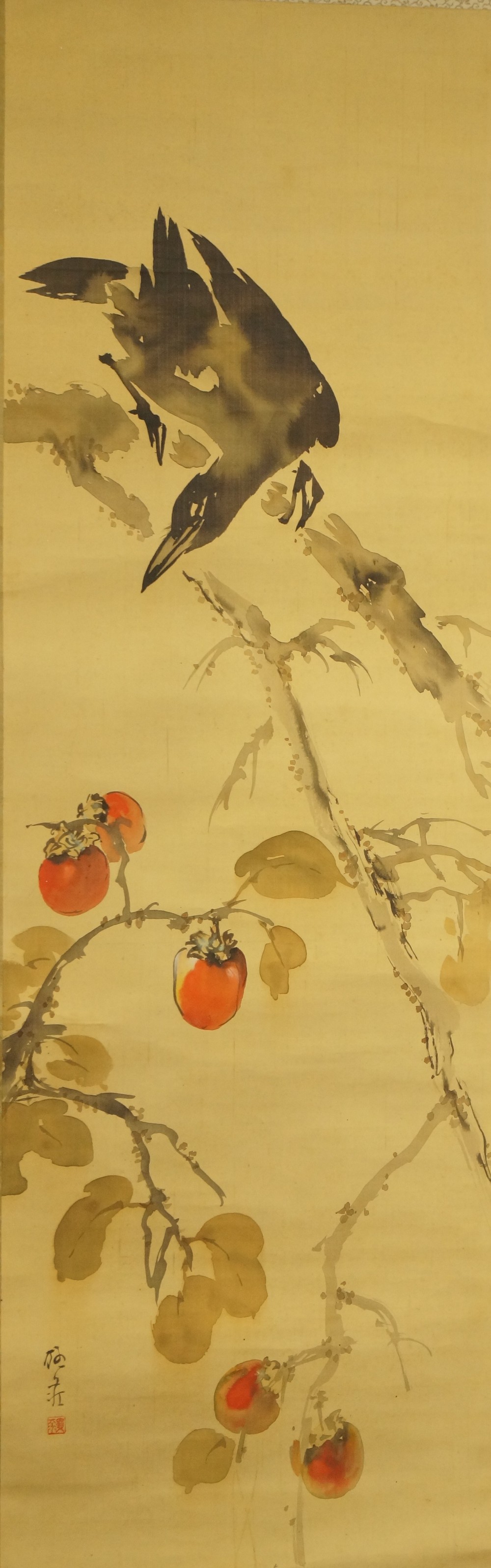 Crow on Persimmon Branch by Ito Yanagiso Full Motif Without Mounting