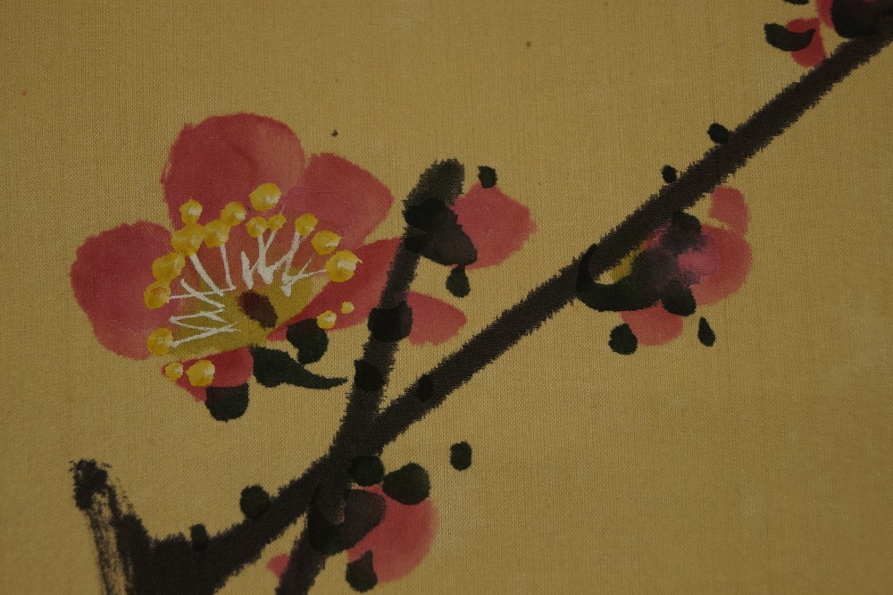 Extreme close-up of a pink plum blossom, blossom motif close-up 1