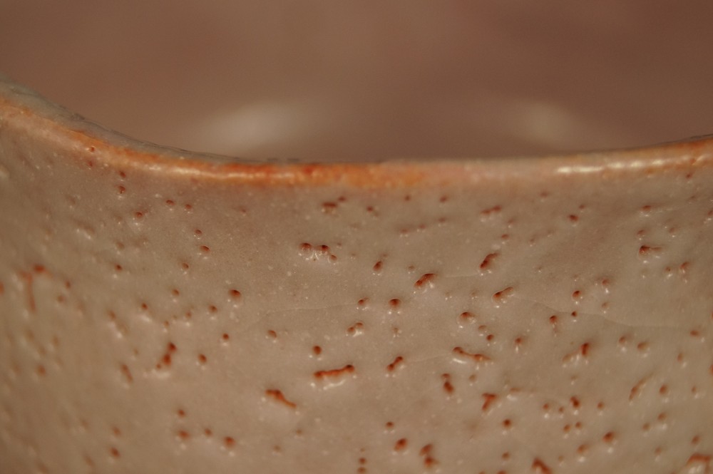 Shino Glaze with Red Fire Coloring at the Rim Glaze Close-Up