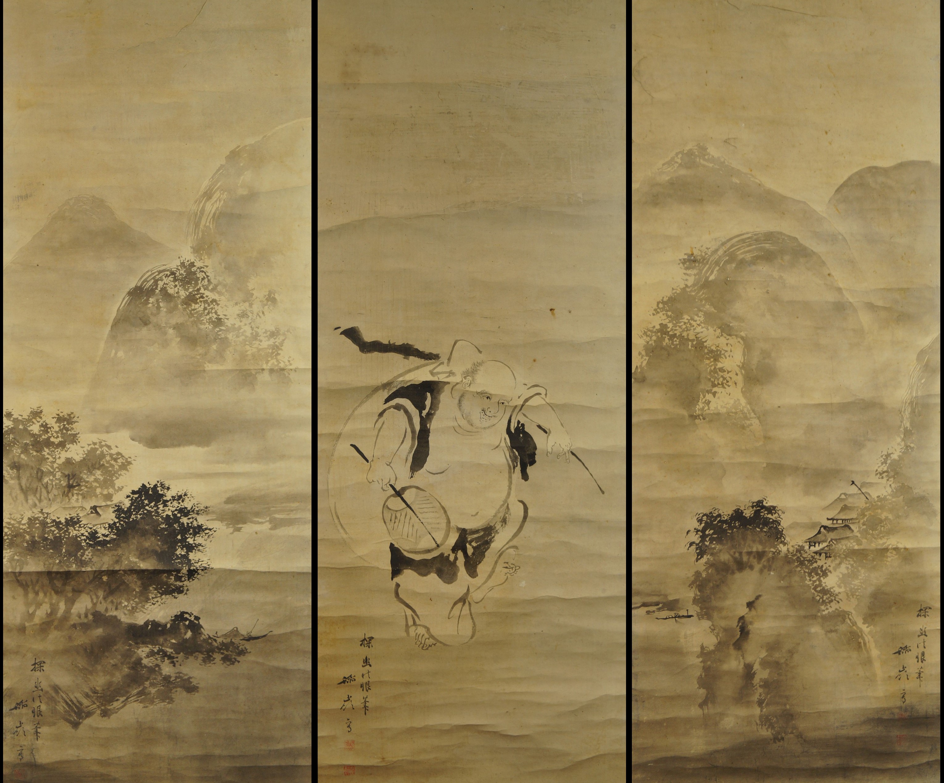 Landschaft und Hotei Set Gesamtmotiv ohne Rahmung