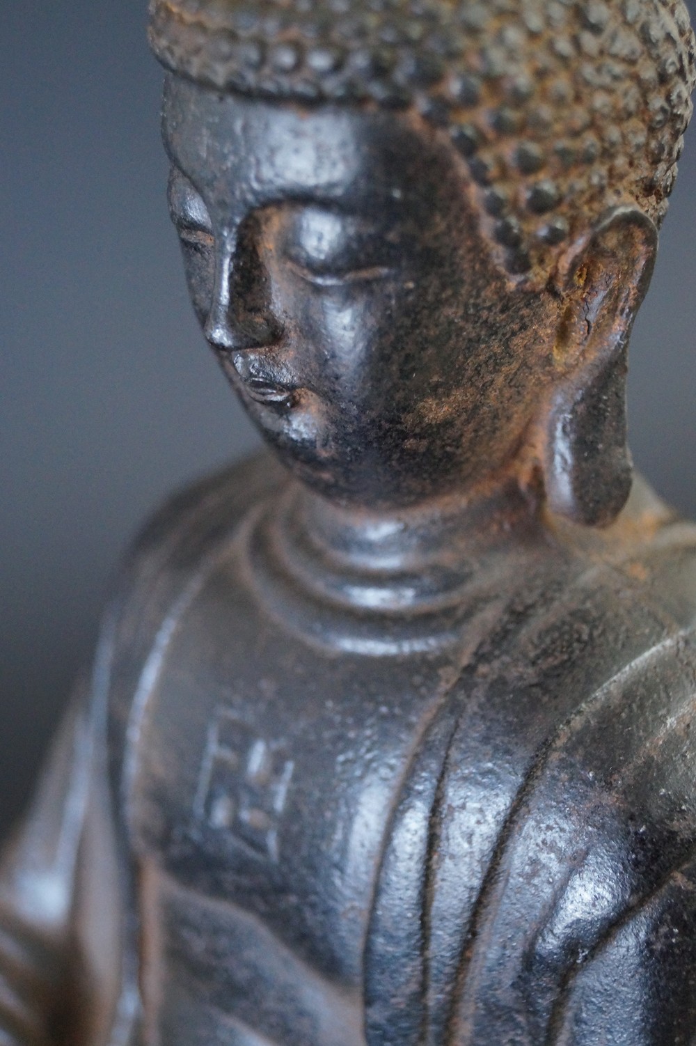 Japanese Buddha Figure Made of Iron Motif Close-Up 2