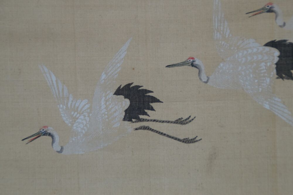 Further close-up of flying cranes in the hanging scroll Cranes in Flight Over Bamboo