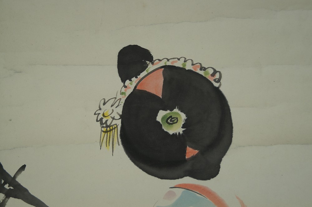 Beauty in Kimono Hanging Scroll Motif Close-Up 1