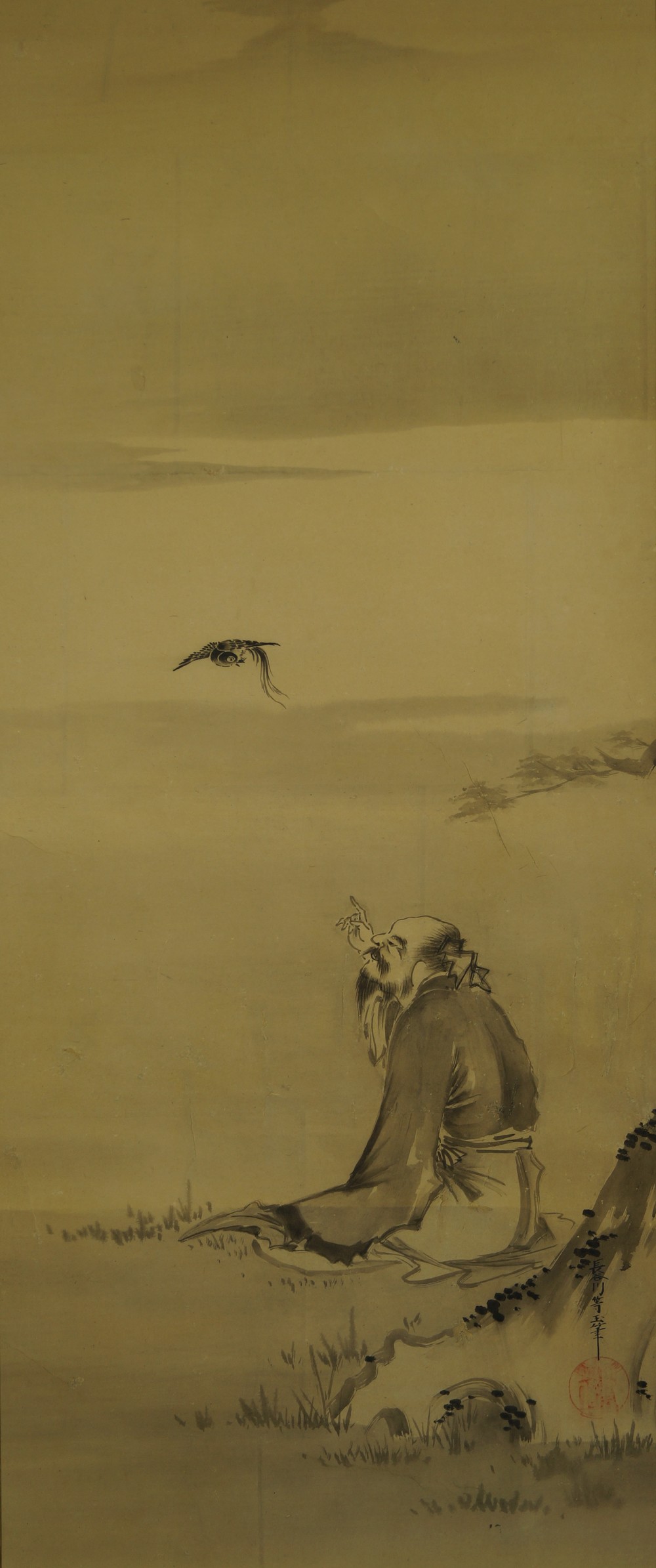 Der Mann und der Vogel - Japanisches Rollbild (Kakejiku, Kakemono)