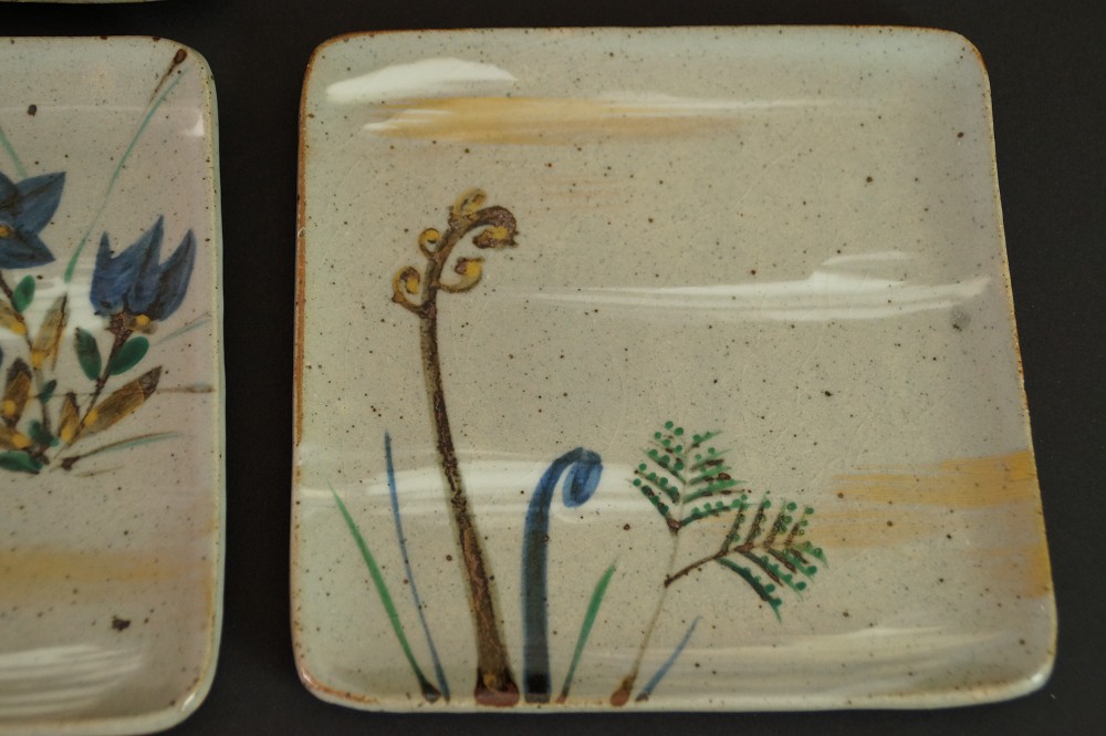Set of 5 Dessert Plates by Takuo Kato Fern Frond Motif Close-Up