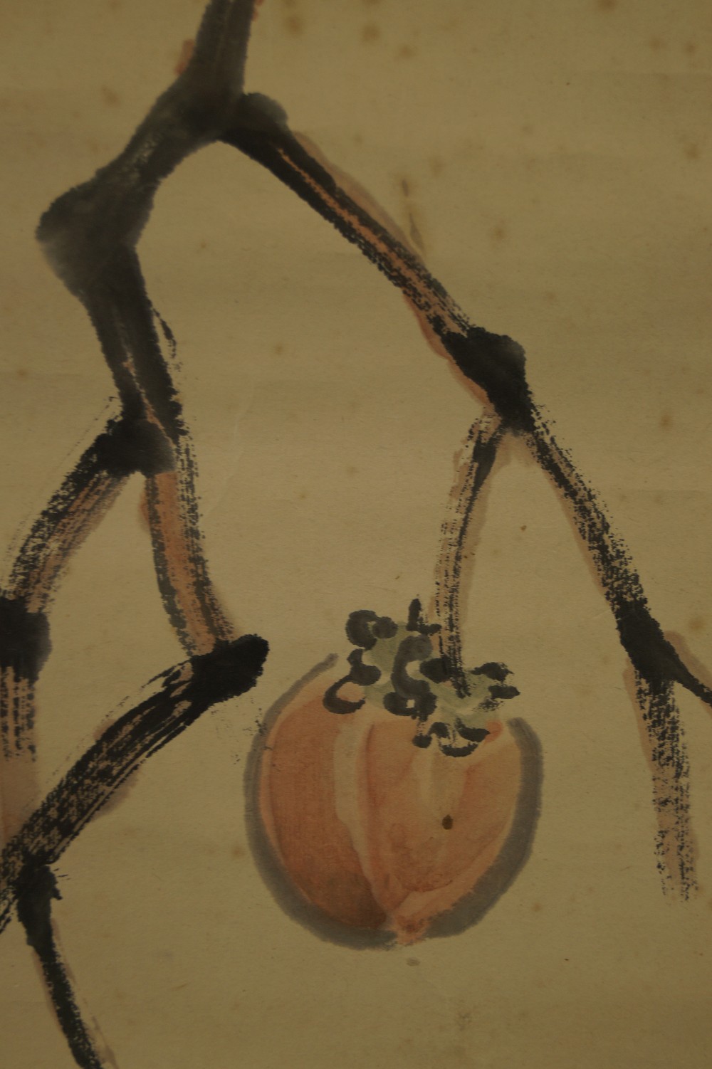 Japanese Hanging Scroll Crow Kaki Motif Close-Up 2