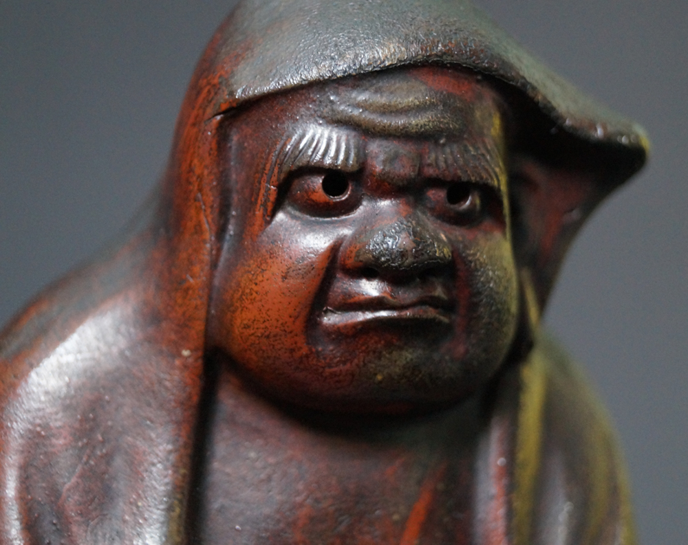 Bodhidharma Daruma Figure Made of Bizen Ware Head Close-Up 2