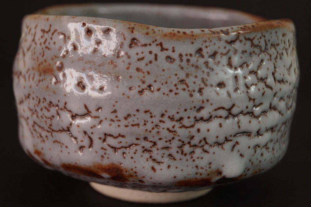 Shino Chawan by Shuzo Kato glaze close-up 1