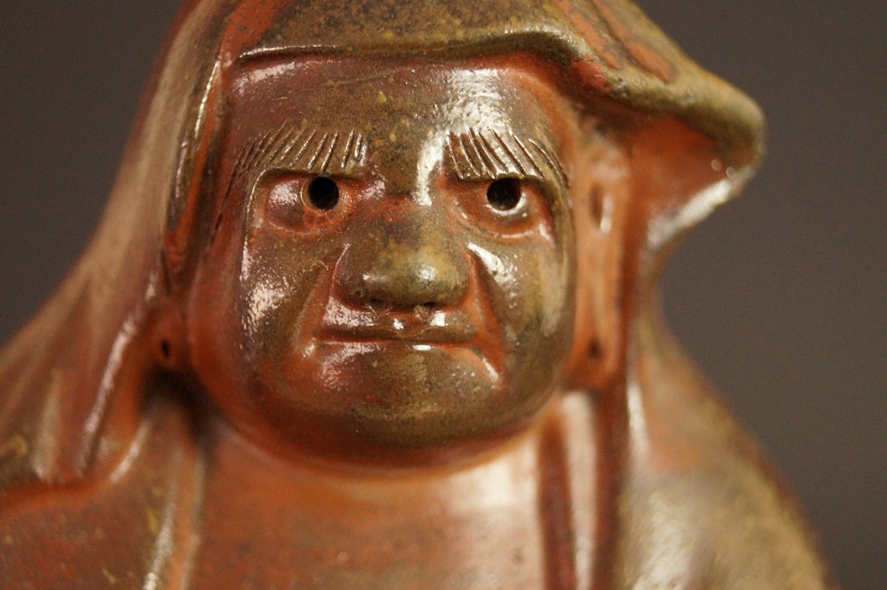 Bodhidharma Daruma Figure Made of Bizen Ware Motif Close-Up 1 Face