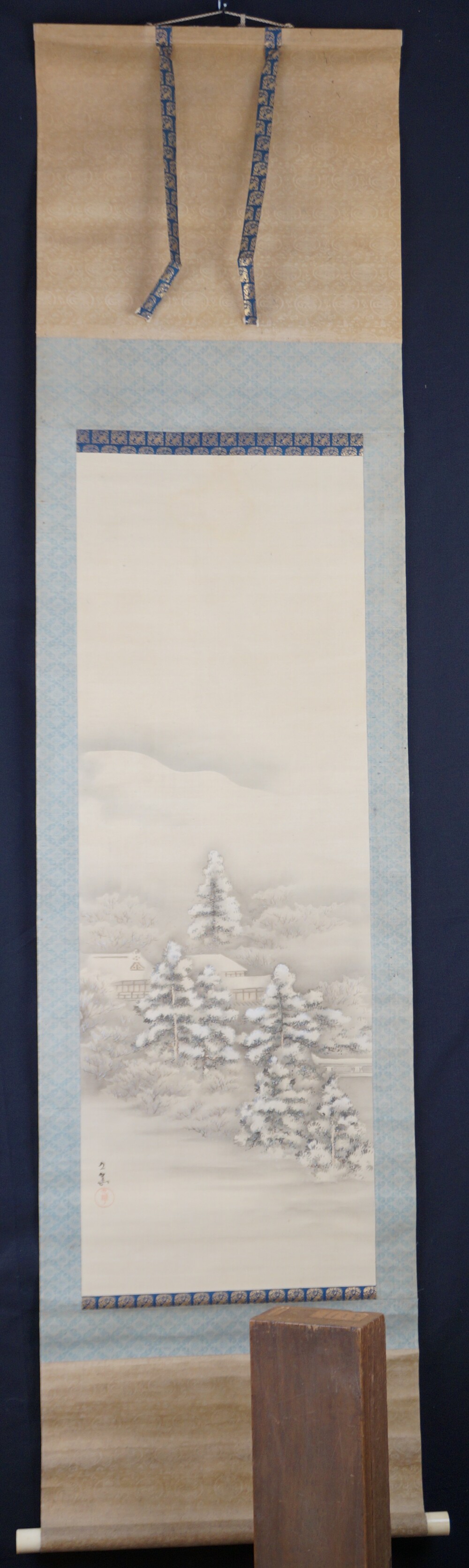 Die Motive der Winterlandschaft und der Fruehlingslandschaft des 2er Sets Kakemono Ikeda Kyuka nebeneinander ohne Rahmung