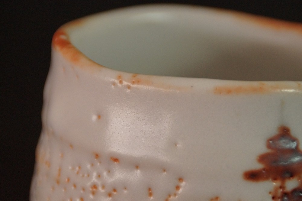 Chawan Made of Shino Ware by Noritoshi Takagi Rim Close-Up