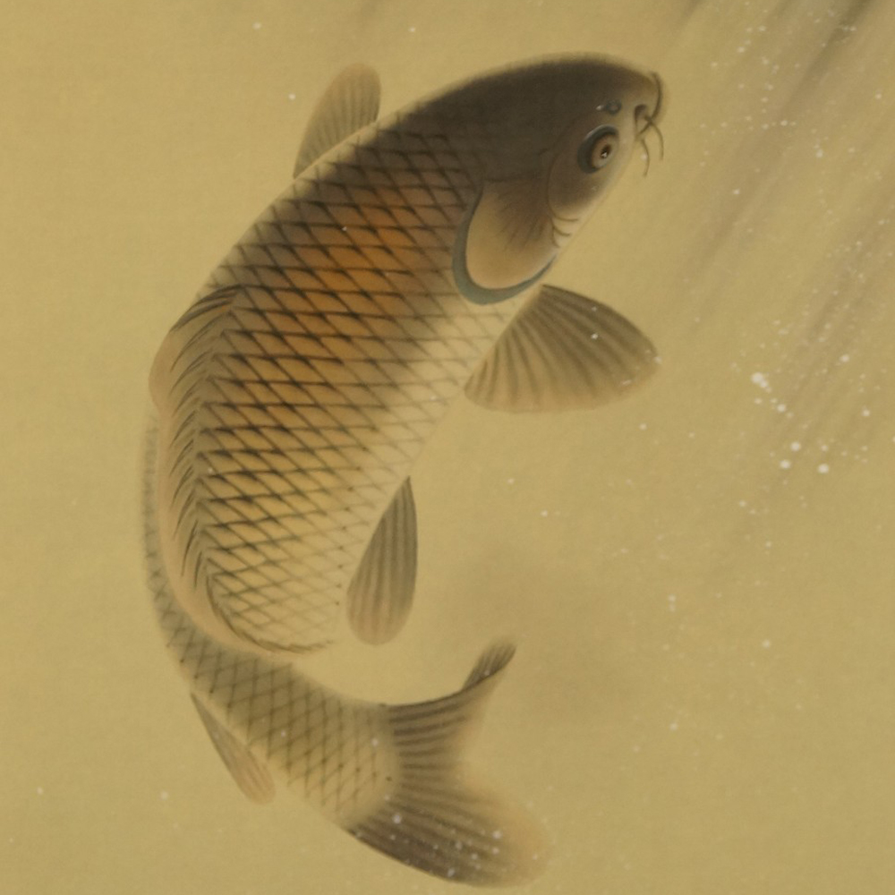 Koi at the Waterfall Kakemono Motif Close-Up Preview