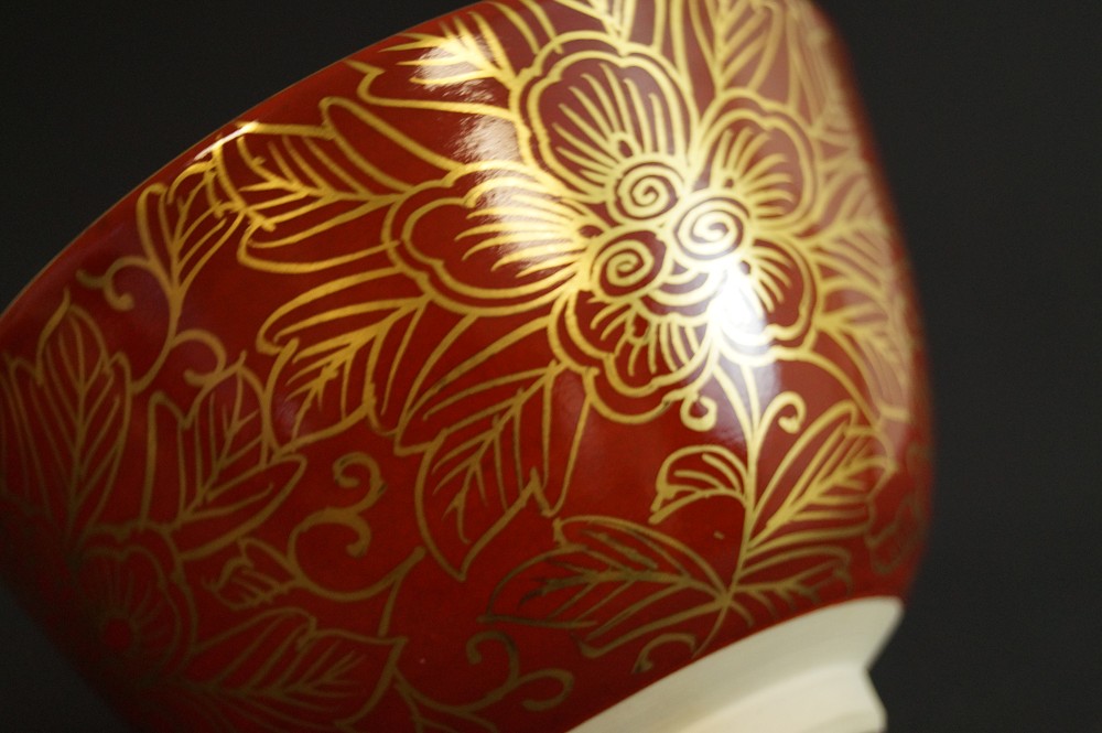 Extreme close-up of the golden peony motif motif close-up