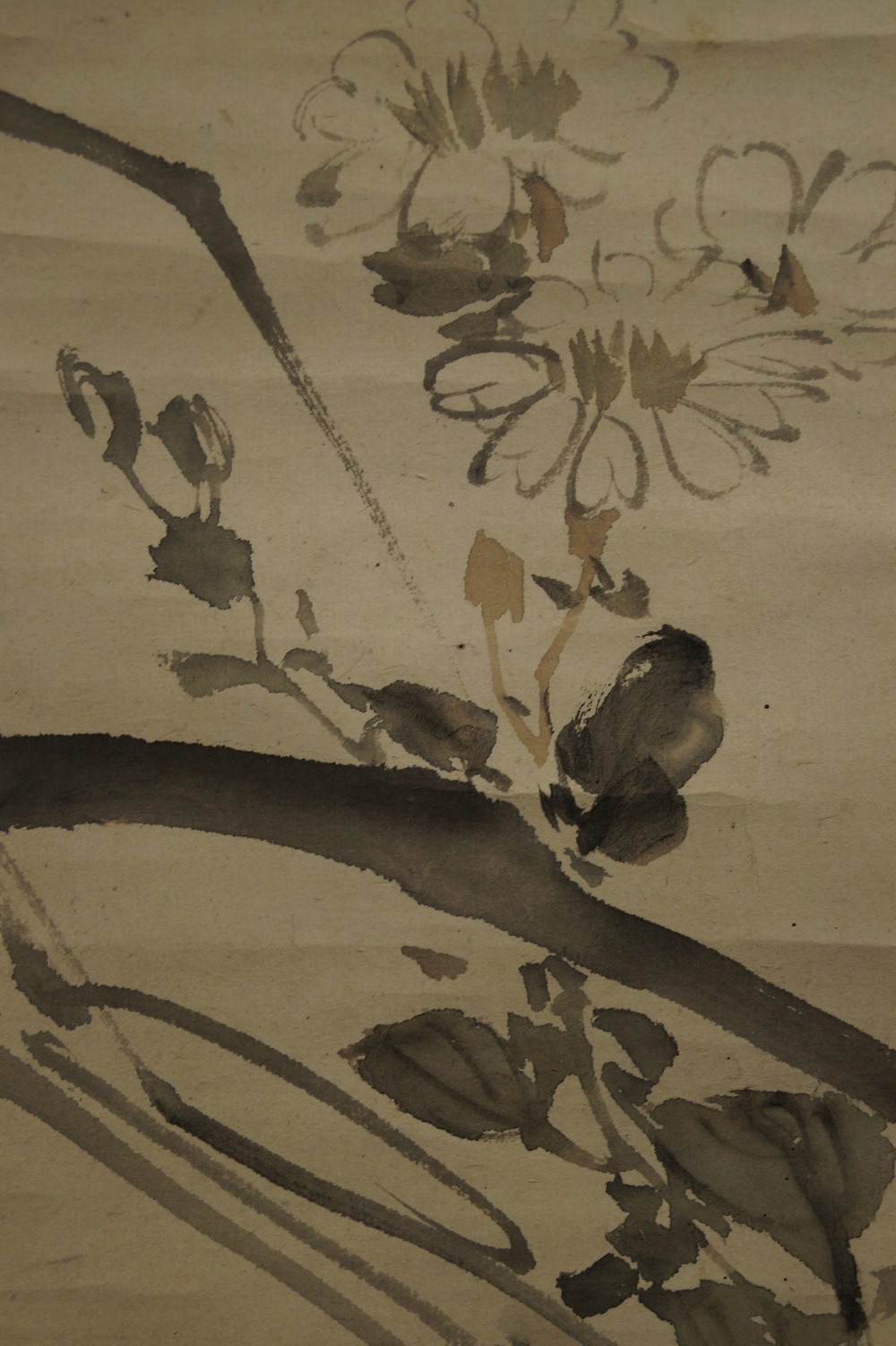 Chrysanthemum Blossoms and Bird Motif Close-Up