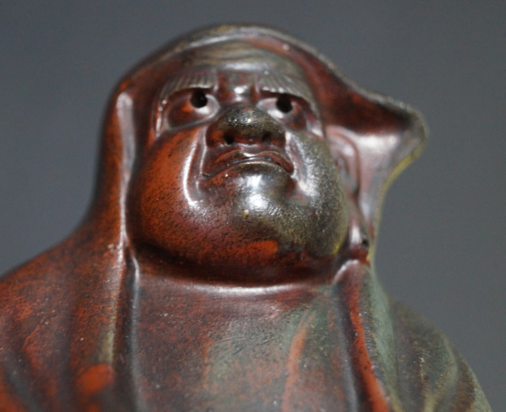 Bodhidharma Daruma Figure Made of Bizen Ware Head Close-Up 4