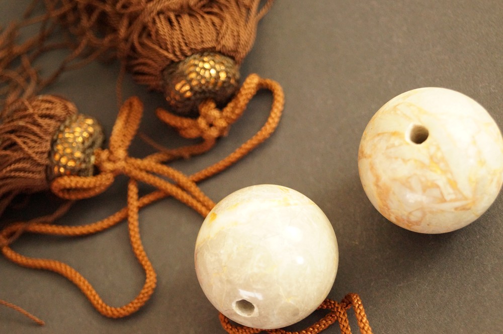 Two Fuchin Wind Chime Weights with Brown Tassels Set Front View 2