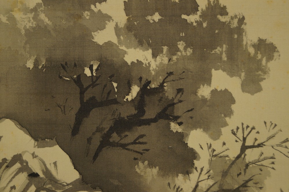 Japanisches Rollbild Landschaft Baeume Motiv Nahaufnahme 2
