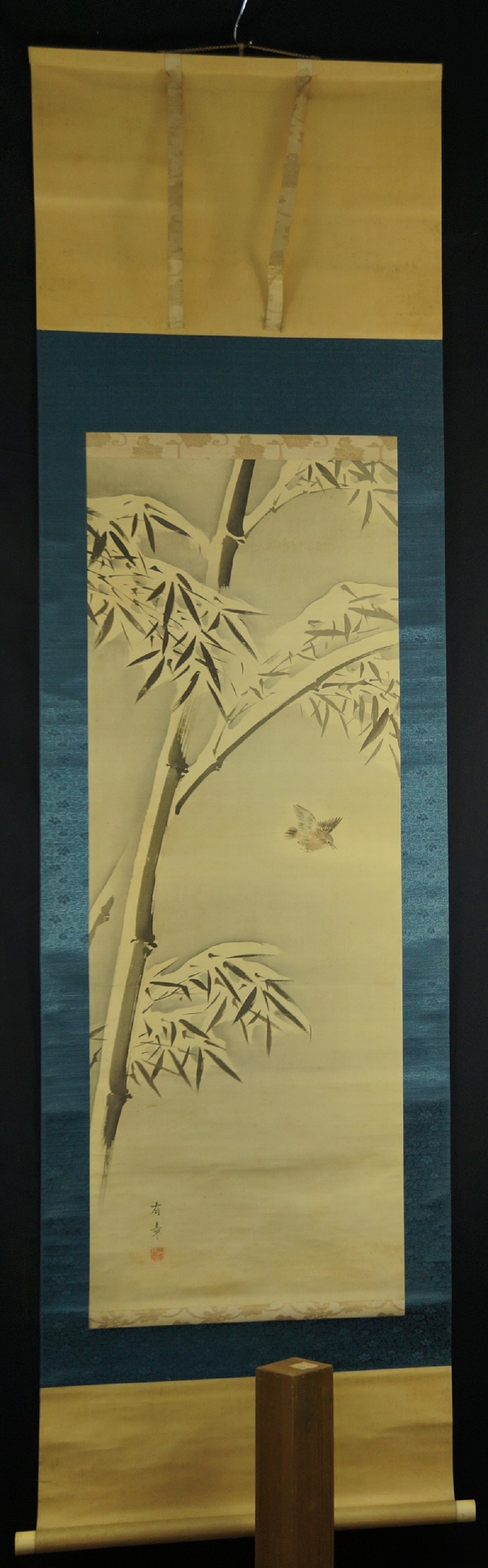 Bamboo in Snow by Nakajima Ariaki full view of hanging scroll