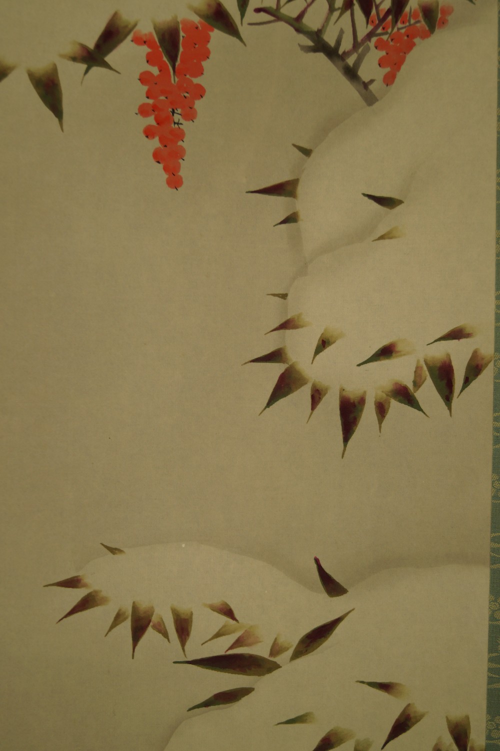 Zwei Spatzen im Winter Kakemono Beeren Motiv Nahaufnahme 1