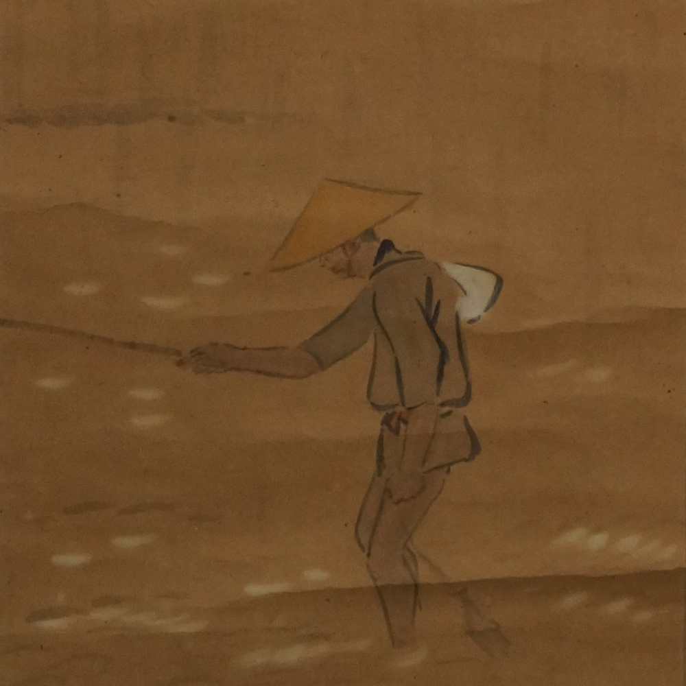 Traveler in the Rain Hanging Scroll Motif Close-Up Preview