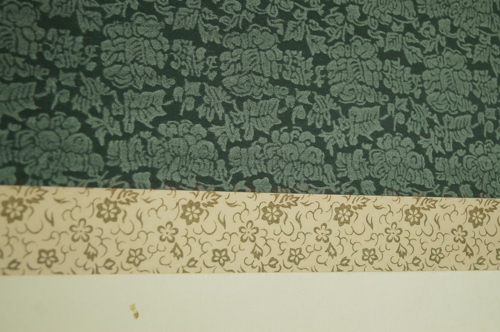 Landscape with Waterfall and Raftsmen Close-Up of the Green Fabric Mounting Mounting Detail