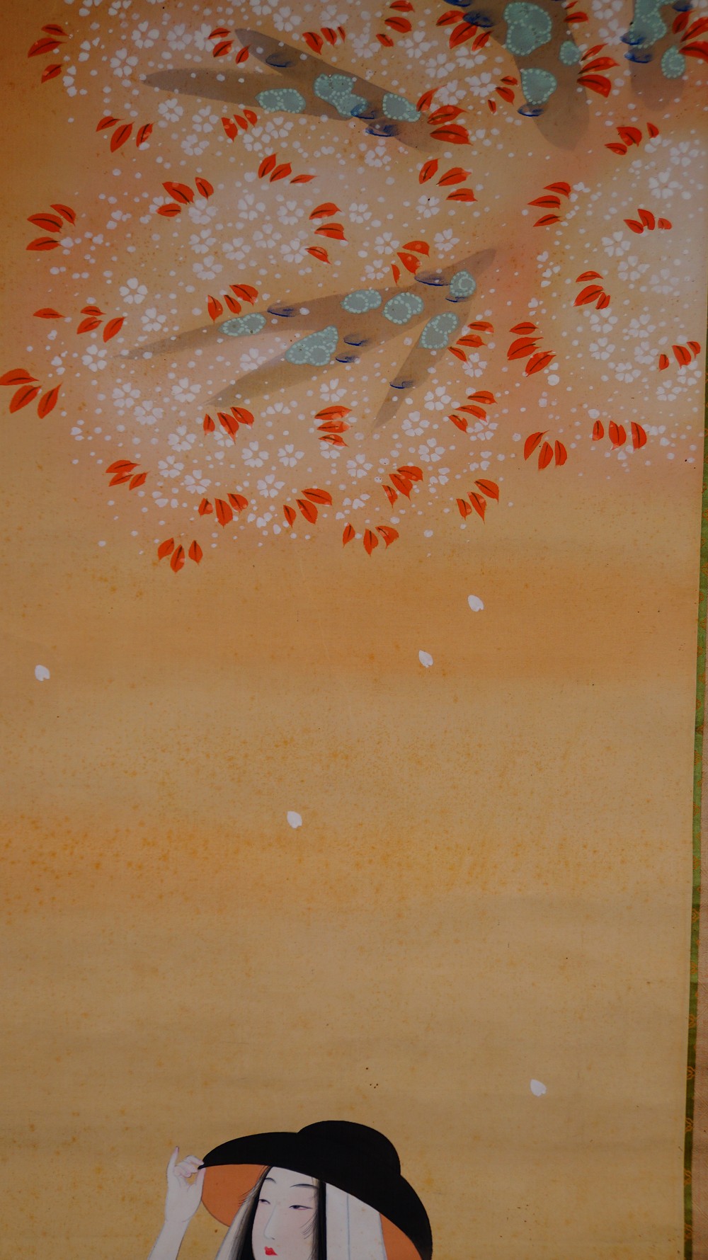 Beneath the Cherry Blossom Rain Hanging Scroll by Sokan Cherry Blossom Rain Motif Close-Up