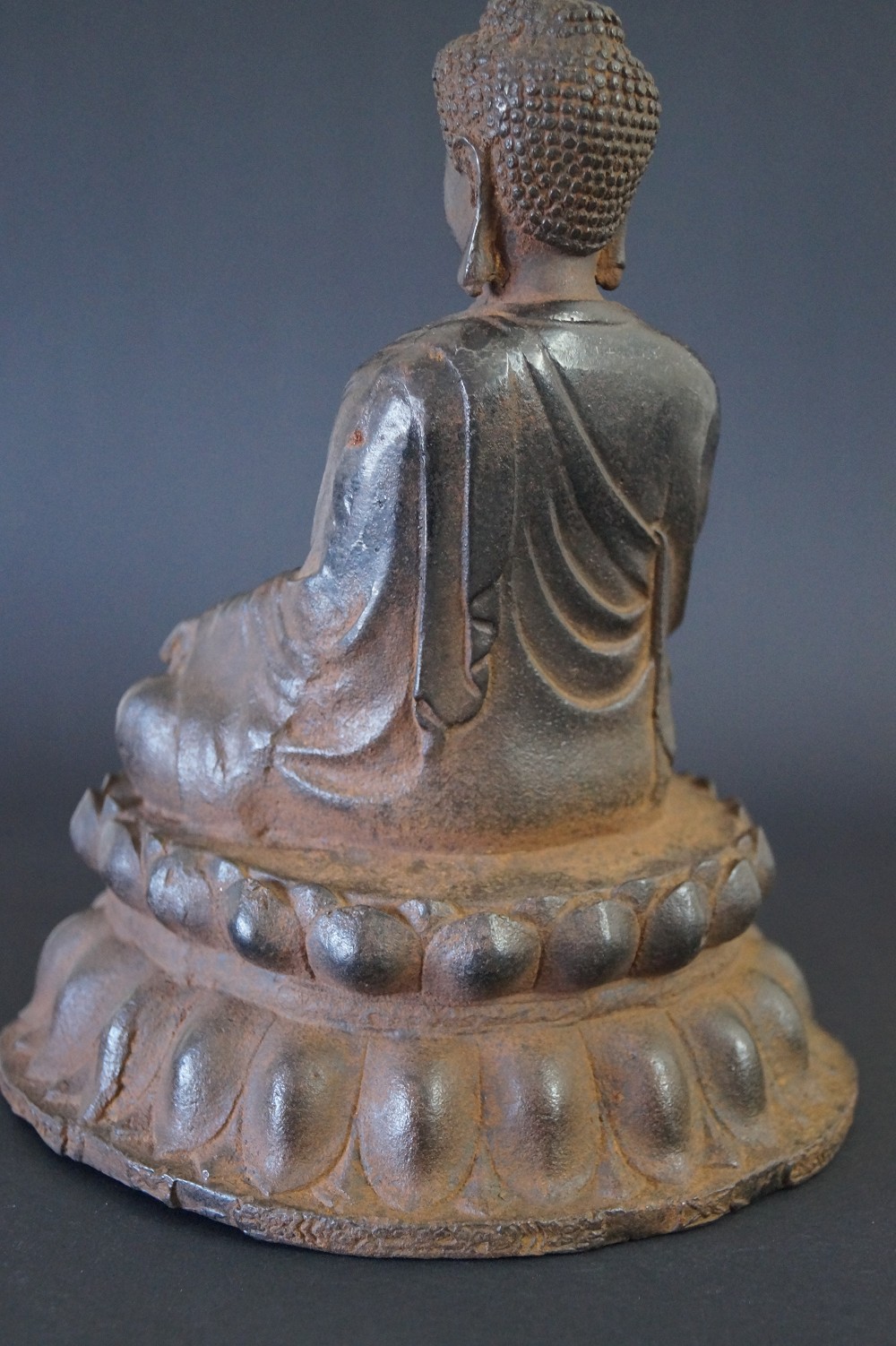 Japanese Buddha Figure Made of Iron Rear View 1
