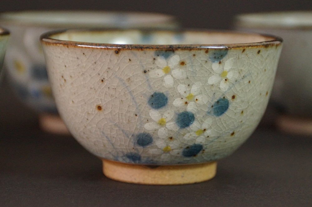 Set of Five Tea Bowls Made of Arita Porcelain Motif Close-Up