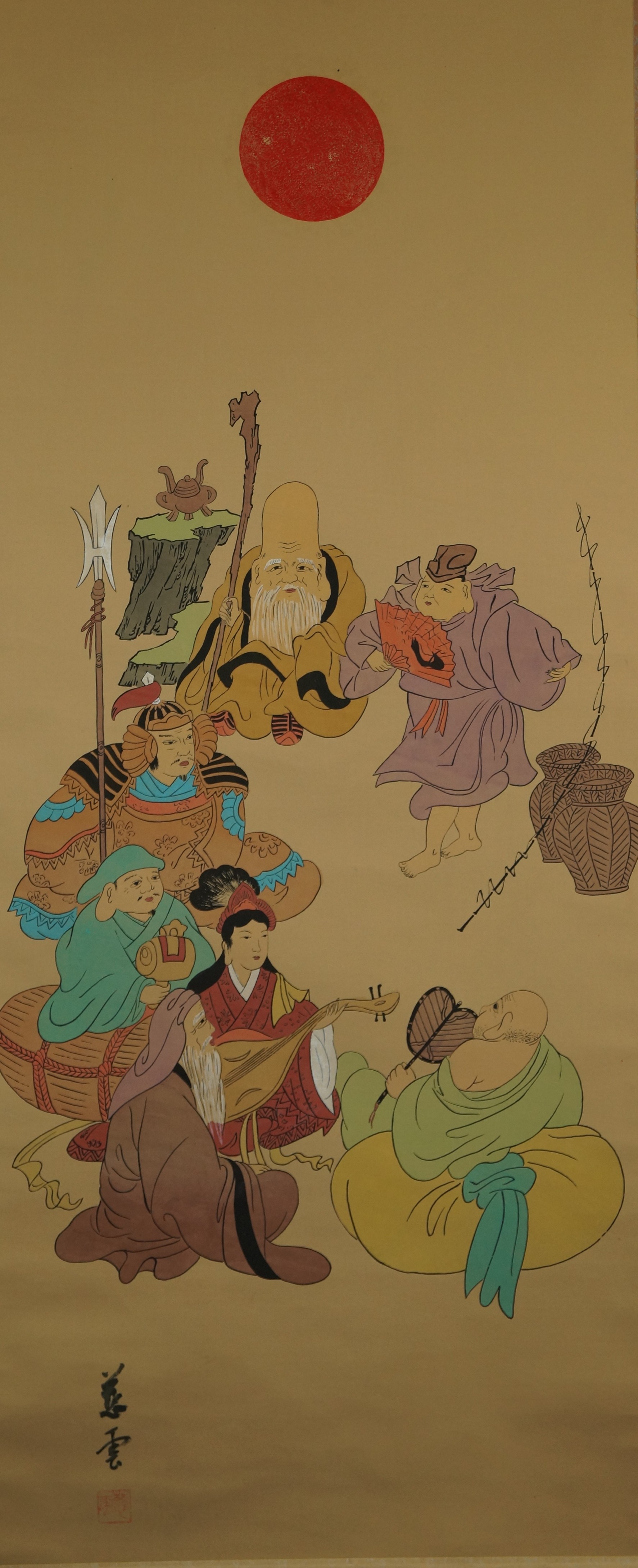 Seven Lucky Gods Hanging Scroll Full Motif Without Mounting