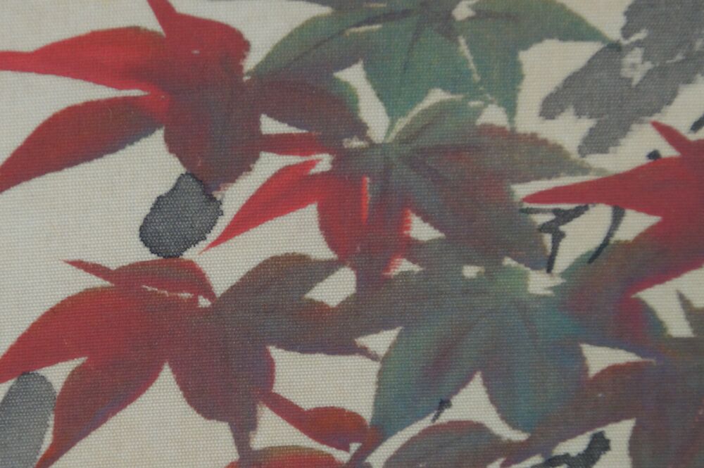 Further Close-Up of the Colorful Maple Leaves in the Kakemono Birds in Autumn Maple