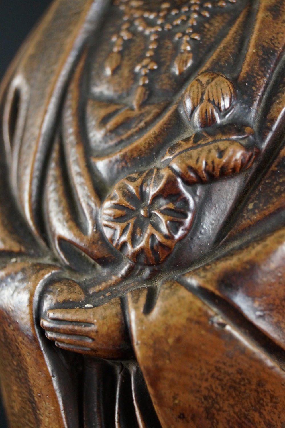 Kannon Figure Bizen Ware Hands with Lotus Close-Up 2