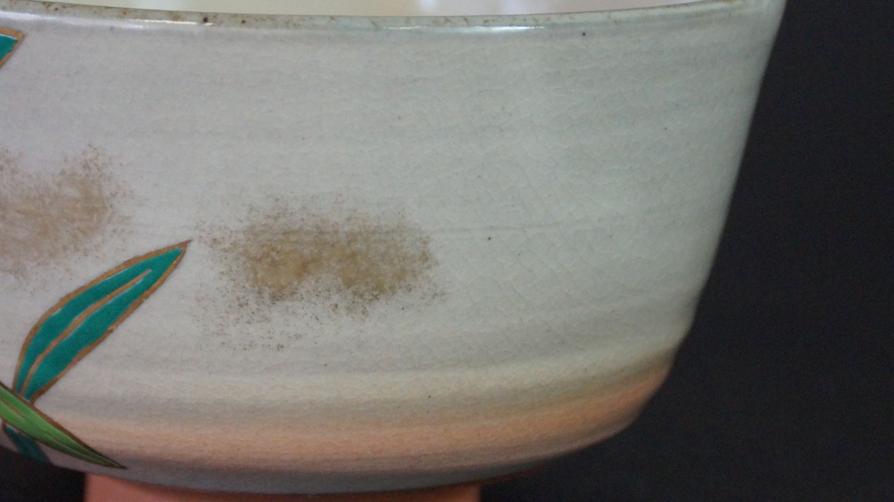 Close-Up of the Crackled Rim of the Chawan Tea Bowl Made of Kyoto Ware