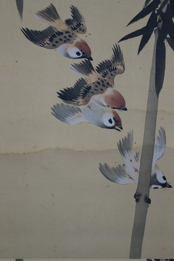 Many Sparrows and the Bamboo Bamboo Close-Up