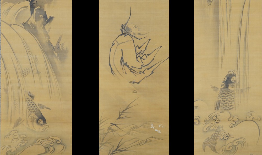 Kakemono von Kanō Eihaku: Landschaftsmotiv in Tusche auf Seide.