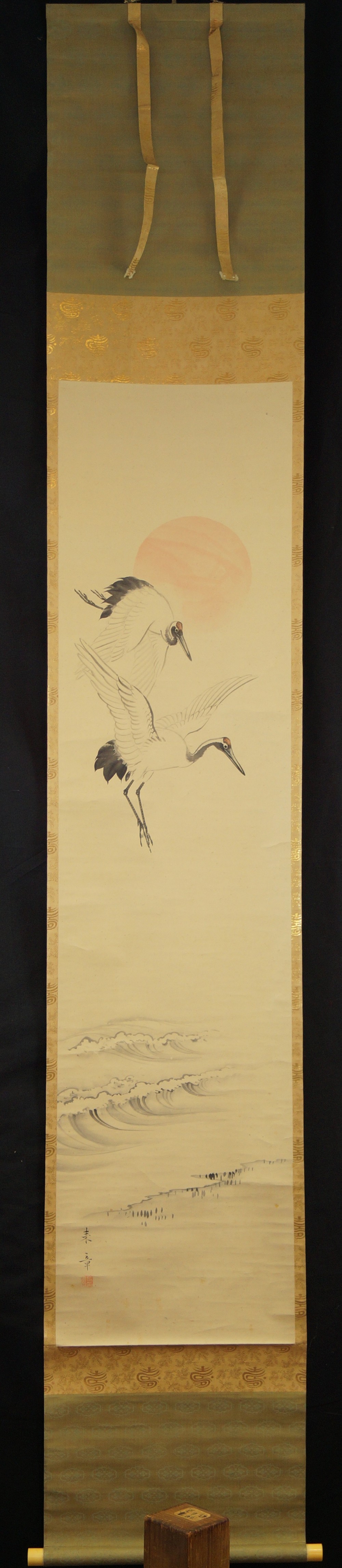 Japanese Hanging Scroll Cranes by Nakajima Raisho Full View