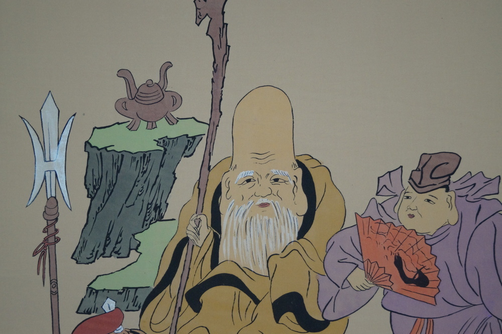 Seven Lucky Gods Hanging Scroll Fukurokuju Motif Close-Up