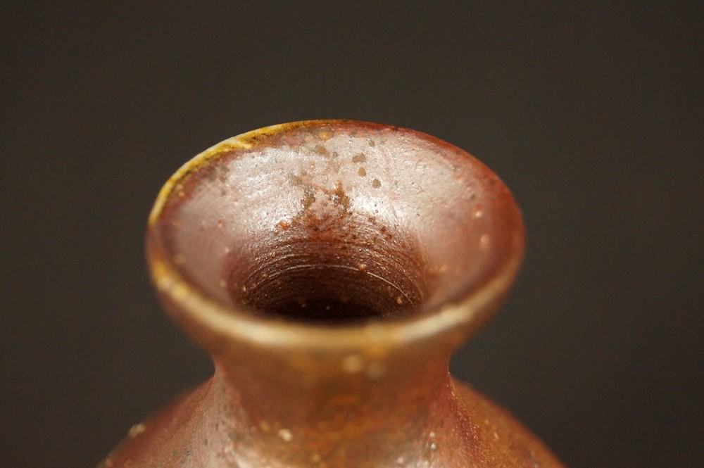 Tokkuri and Guinomi Made of Bizen Ware Tokkuri Neck View Close-Up