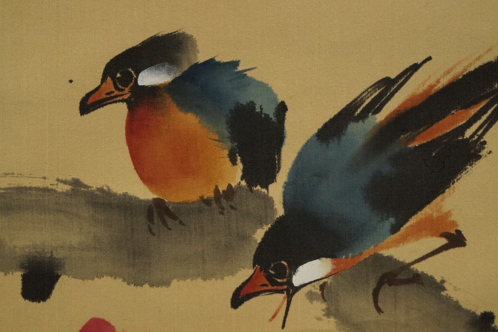 Extreme Close-Up of the Two Colorful Birds Birds Motif Close-Up 2