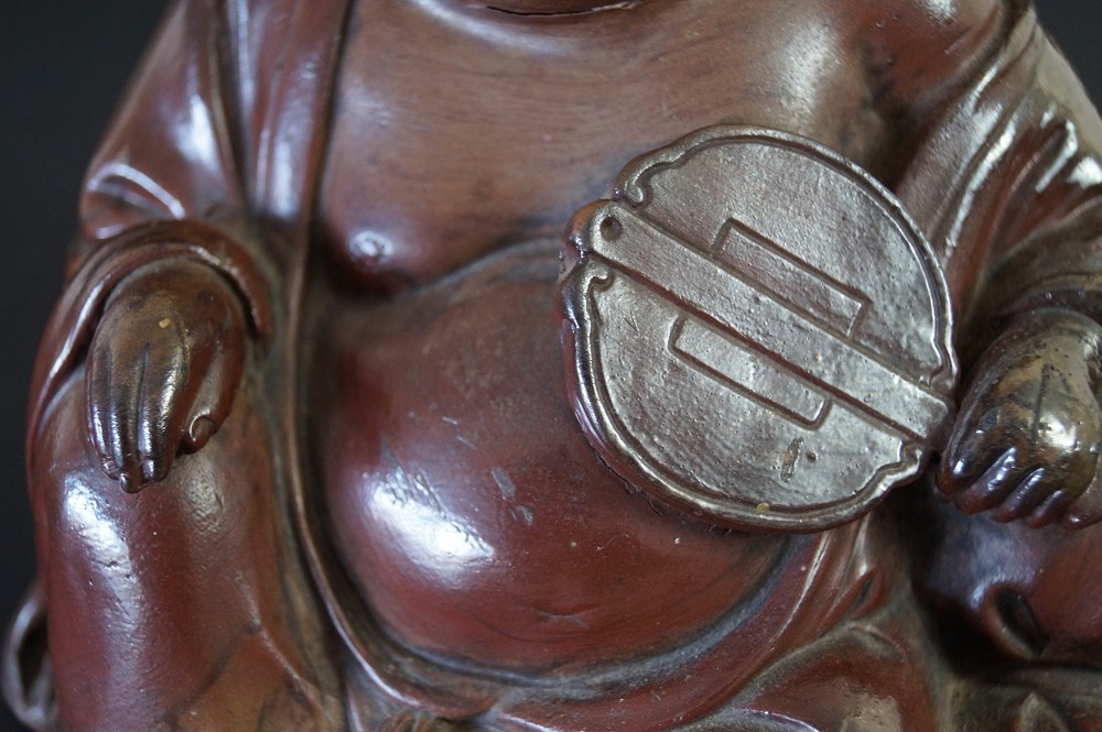 Hotei Figure Made of Bizen Ware Fan Close-Up