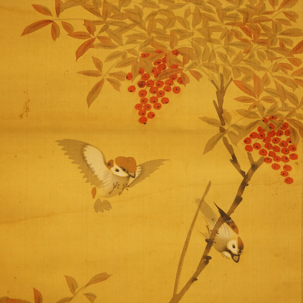 Sparrows at the Rowan Tree Motif Close-Up Preview