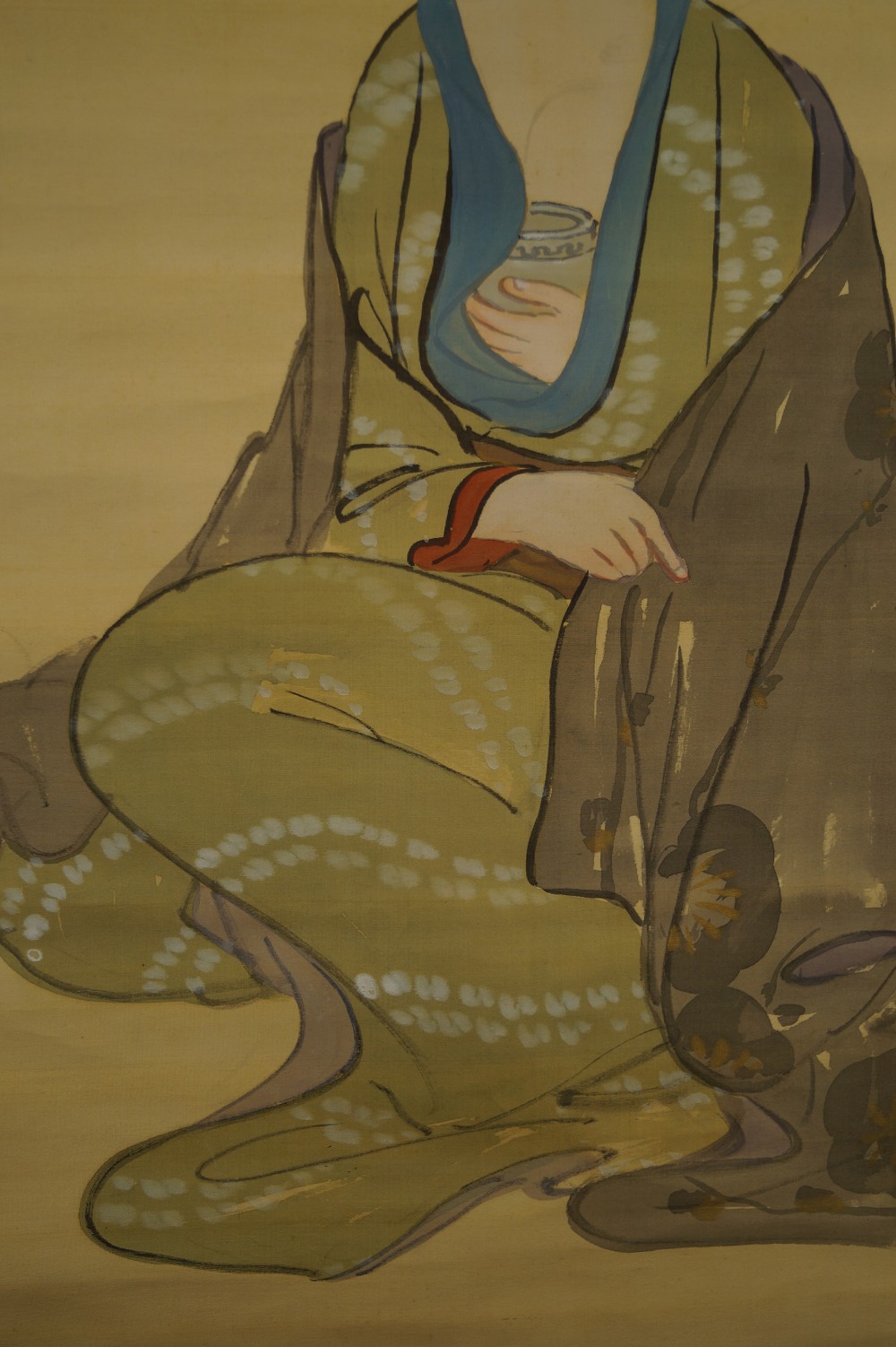 Kimono fabric and the lady's hands motif close-up