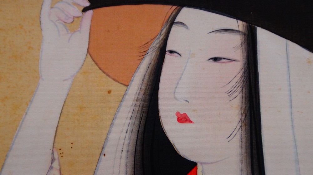 Under the Cherry Blossom Rain Hanging Scroll by Sokan Face Motif Close-Up