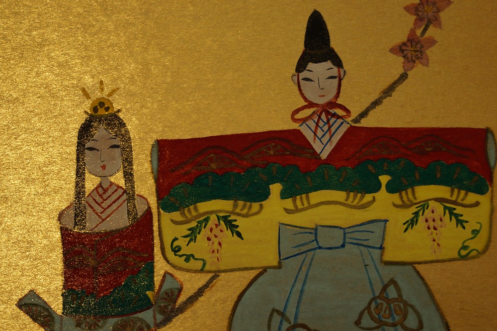 Shikishi Hina Dolls Kaiser und Kaiserin Motiv Nahaufnahme